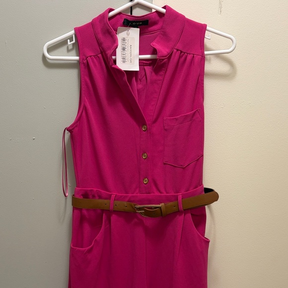 NWT Fuchsia Sleeveless Belted Jumpsuit Wide Leg Minimalist - Picture 4 of 8
